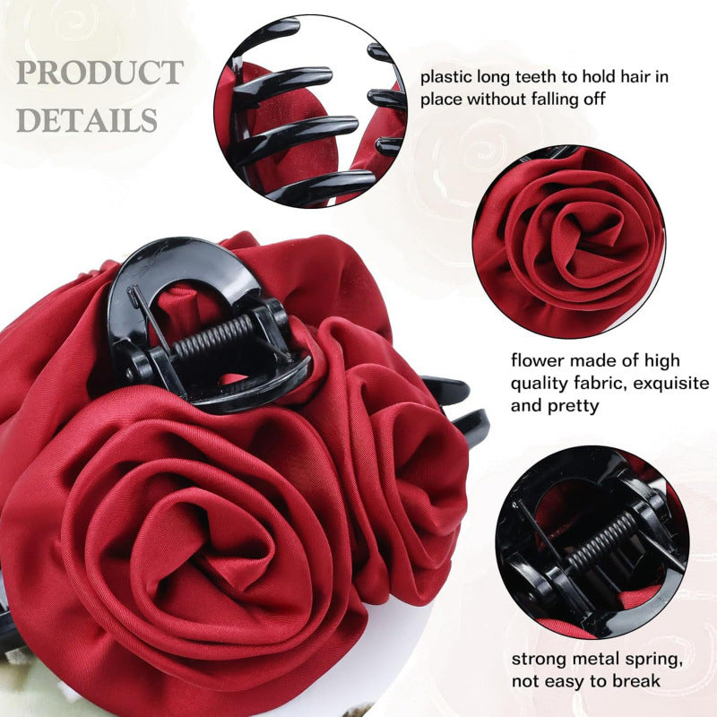 Wholesale Valentine's Day Satin Rose Flower Clamp Large Flower Shark Clip Spring and Summer Hairpin Headwear
